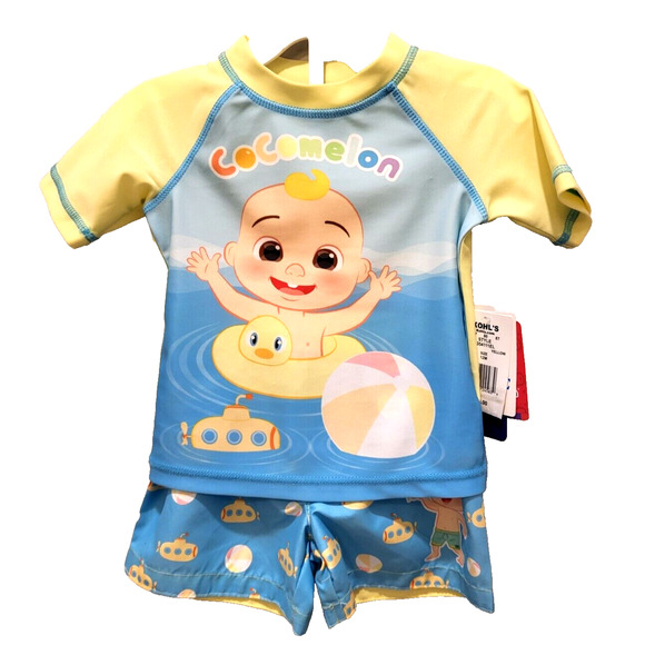 CoComelon 2 Piece Wearable Sunscreen Swimsuit Set Yellow Blue UPF 50+ 12M NWT - Picture 1 of 9